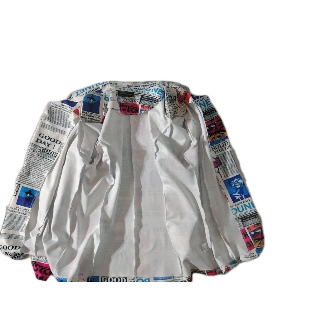 Touch Me Newspaper Print Blazer Women's Jacket Sz Large Padded Shoulder‎ Stretch - Picture 10 of 10